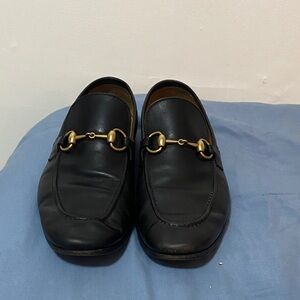 Gucci Black Leather Loafers with Gold Accent